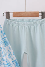 Load image into Gallery viewer, Blue snowman christmas tree smocked ruffle pants set