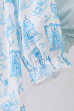 Load image into Gallery viewer, Blue snowman christmas tree smocked bloomer set