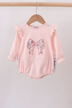 Load image into Gallery viewer, Pink floral bow applique ruffle bubble