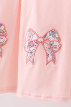 Load image into Gallery viewer, Pink floral bow applique ruffle dress