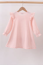 Load image into Gallery viewer, Pink floral bow applique ruffle dress