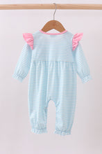 Load image into Gallery viewer, Blue bear embroidery ruffle romper