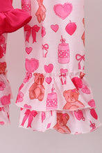 Load image into Gallery viewer, Pink bear embroidery ruffle pants set