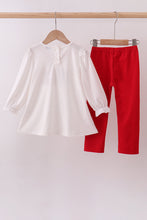 Load image into Gallery viewer, White puppy embroidery ruffle pants set