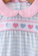 Load image into Gallery viewer, Blue heart embroidery gingham bubble