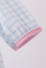 Load image into Gallery viewer, Blue heart embroidery gingham bubble