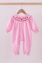 Load image into Gallery viewer, Pink heart smocked gingham romper