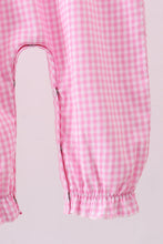 Load image into Gallery viewer, Pink heart smocked gingham romper