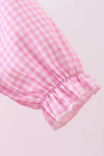 Load image into Gallery viewer, Pink heart smocked gingham romper