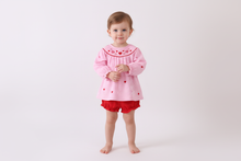 Load image into Gallery viewer, Pink heart smocked gingham bloomer set