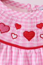 Load image into Gallery viewer, Pink heart smocked gingham bloomer set