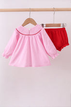 Load image into Gallery viewer, Pink heart smocked gingham bloomer set