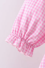 Load image into Gallery viewer, Pink heart smocked gingham ruffle pants set