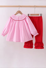 Load image into Gallery viewer, Pink heart smocked gingham ruffle pants set