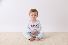 Load image into Gallery viewer, Blue heart smocked stripe romper