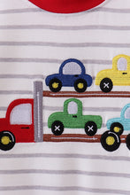 Load image into Gallery viewer, Red car embroidery stripe romper