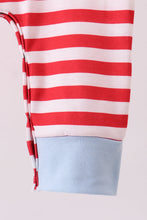 Load image into Gallery viewer, Red stripe construction embroidery romper