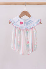 Load image into Gallery viewer, Blue floral I love MAMA smocked ruffle bubble
