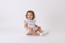Load image into Gallery viewer, Blue floral I love MAMA smocked ruffle bloomer set