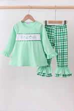 Load image into Gallery viewer, Green parade embroidery ruffle gingham pants set
