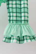 Load image into Gallery viewer, Green parade embroidery ruffle gingham pants set