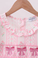 Load image into Gallery viewer, Pink floral bow smocked dress