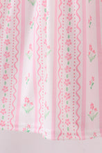 Load image into Gallery viewer, Pink floral bow smocked dress