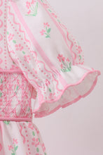 Load image into Gallery viewer, Pink floral bow smocked dress