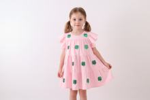 Load image into Gallery viewer, Pink clover sequin ruffle tiered dress