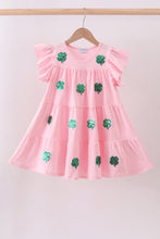 Load image into Gallery viewer, Pink clover sequin ruffle tiered dress
