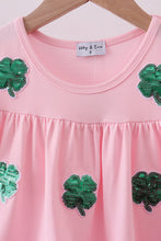 Load image into Gallery viewer, Pink clover sequin ruffle tiered dress