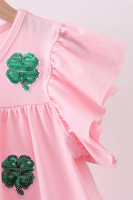 Load image into Gallery viewer, Pink clover sequin ruffle tiered dress