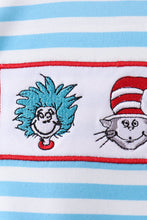 Load image into Gallery viewer, Blue character embroidery stripe romper