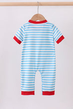Load image into Gallery viewer, Blue character embroidery stripe romper