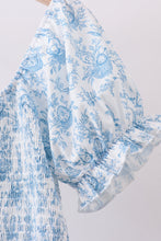 Load image into Gallery viewer, Blue bunny egg smocked women dress