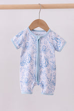 Load image into Gallery viewer, Blue bunny egg bamboo romper