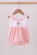 Load image into Gallery viewer, Pink cross jacquard embroidery ruffle bubble