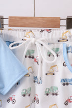 Load image into Gallery viewer, Blue car embroidery shorts set