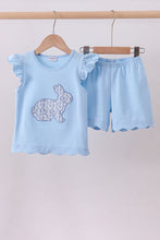 Load image into Gallery viewer, Blue bunny applique ruffle shorts set