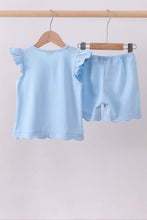 Load image into Gallery viewer, Blue bunny applique ruffle shorts set
