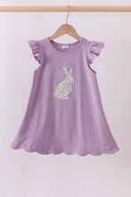 Load image into Gallery viewer, Purple bunny applique ruffle dress
