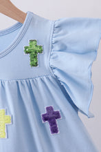 Load image into Gallery viewer, Blue cross sequin tiered dress