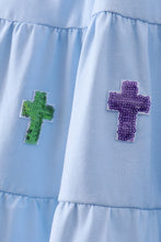 Load image into Gallery viewer, Blue cross sequin tiered dress