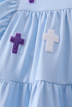 Load image into Gallery viewer, Blue cross sequin tiered dress