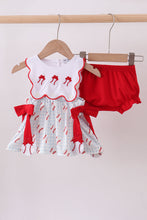 Load image into Gallery viewer, Baseball applique ruffle gingham bloomer set