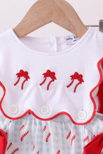 Load image into Gallery viewer, Baseball applique ruffle gingham bloomer set