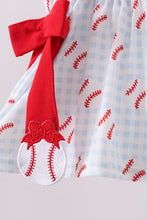 Load image into Gallery viewer, Baseball applique ruffle gingham bloomer set