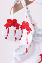 Load image into Gallery viewer, Baseball applique ruffle gingham dress