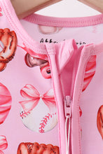 Load image into Gallery viewer, Pink bow baseball bamboo romper