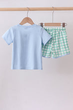Load image into Gallery viewer, Blue engineering vehicle applique shorts set